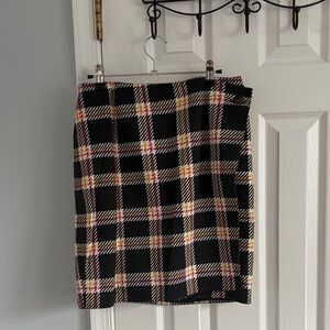 Emanuel Ungaro Black and Pink Plaid Wrap Skirt Size 14